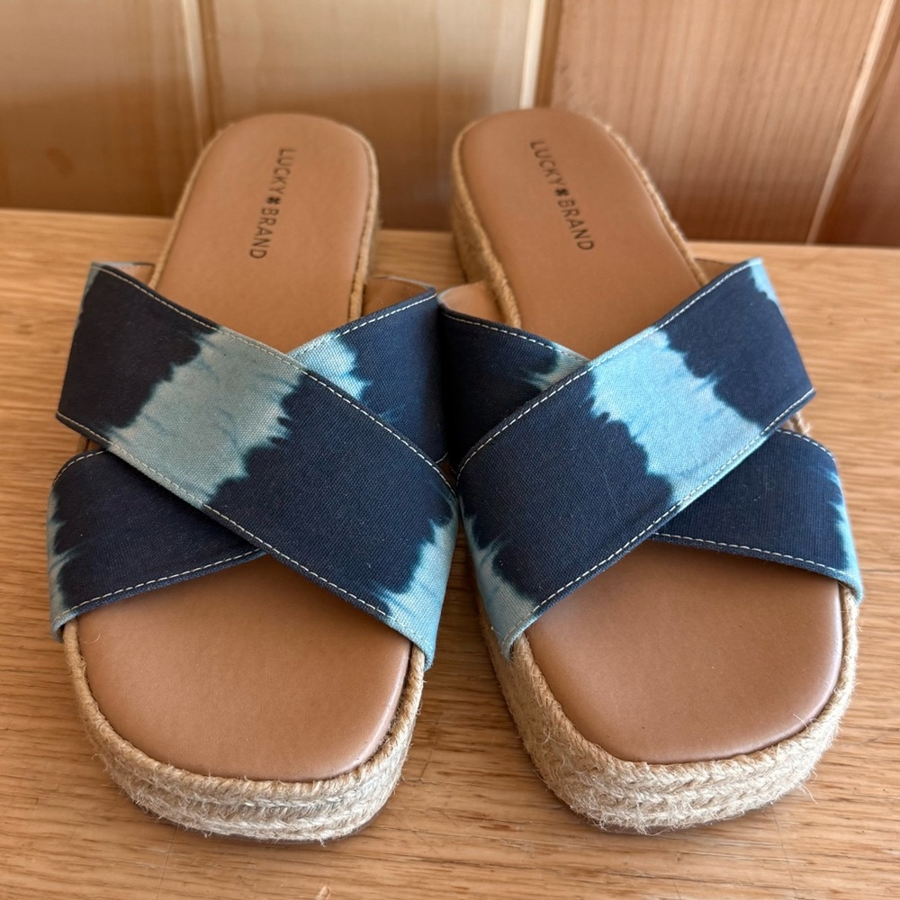 Lucky Brand Tie-Dye Espadrille Low Platform Sandals EUC